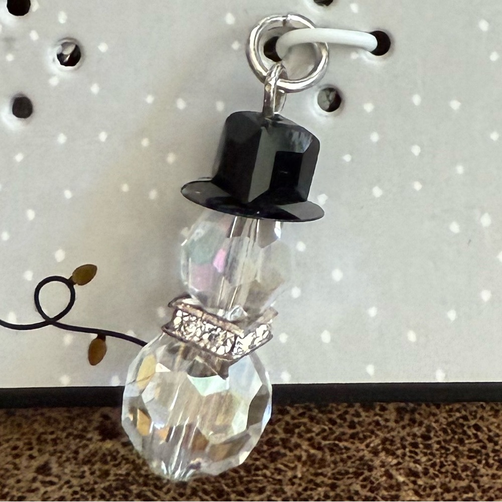 Bead Treasures Christmas crystal Clear Rhinestone 1” snowman charm Pendant New